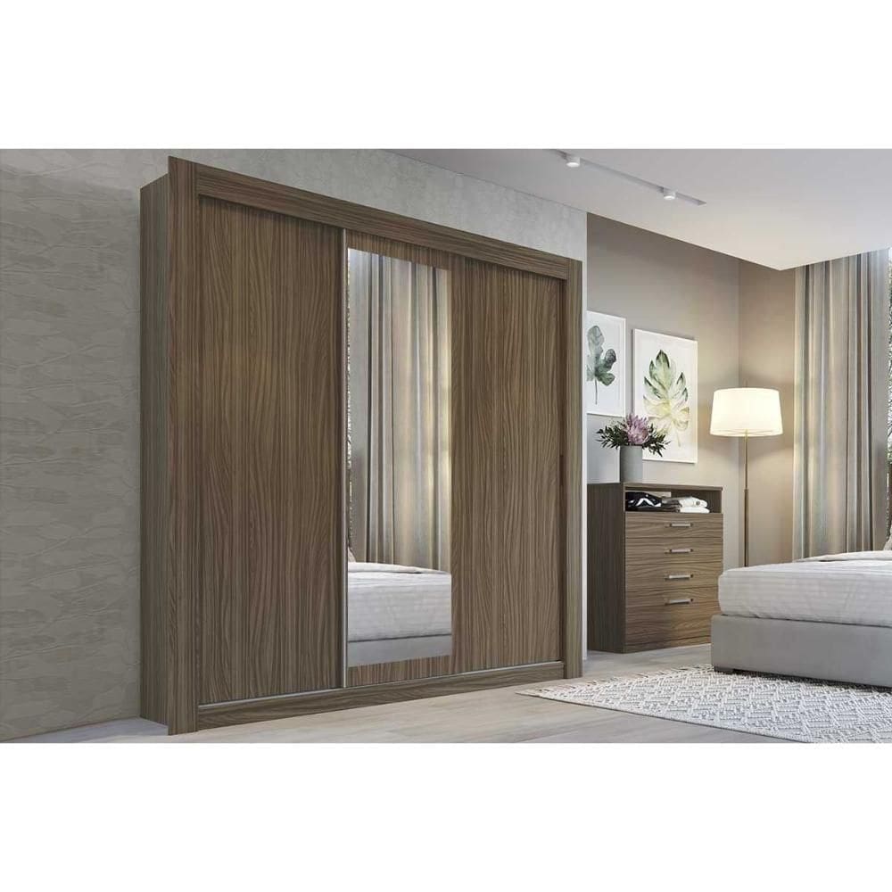 Guarda Roupa Casal 3 Portas De Correr C/ Espelho E 2 Gavetas Ph 1681 Nogueira - Herval
