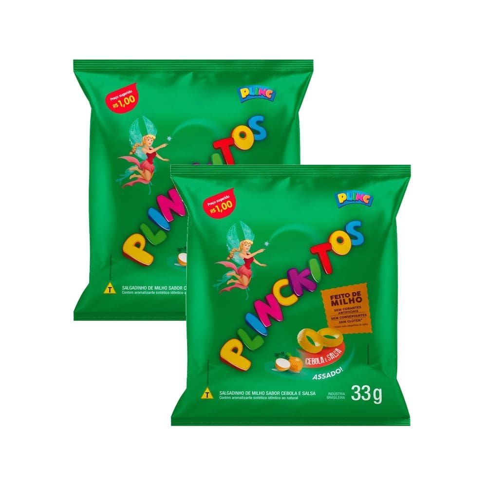 Kit 2 Salgadinho de Milho Plinckitos Sabor Cebola e Salsa Argola 33g
