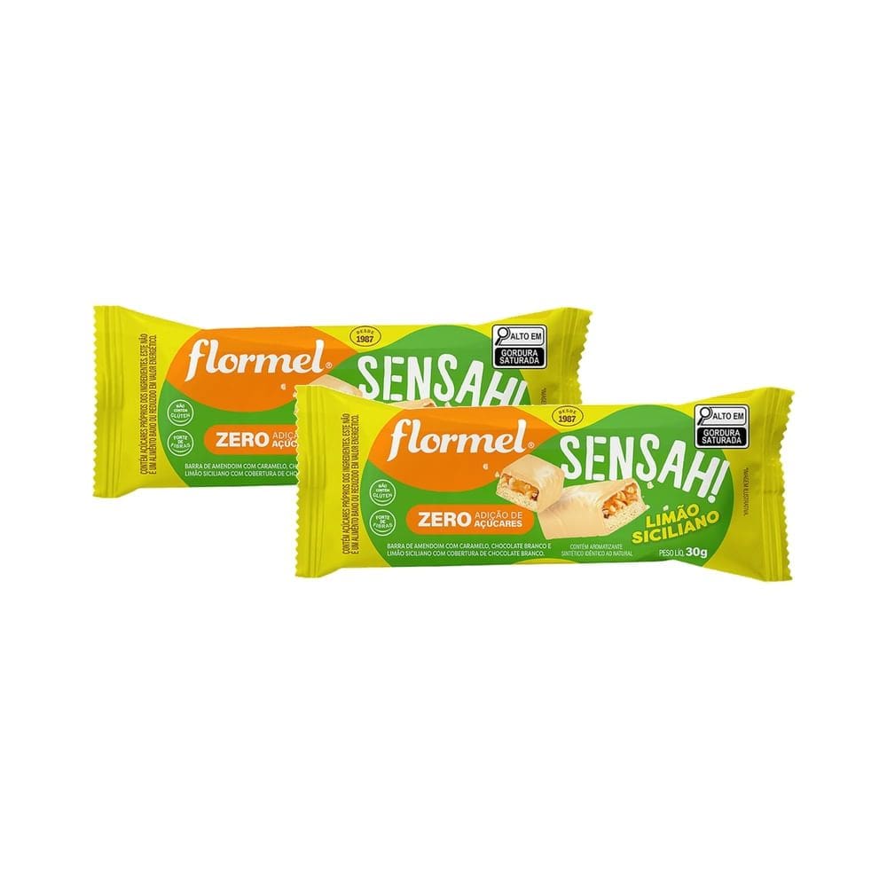 Kit 2 Barra de Amendoim Flormel Sensah! Limão-Siciliano Cobertura Chocolate Branco 30g