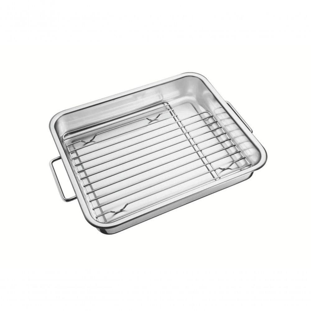 Assadeira Com Grelha Tramontina Service 34 X 28cm Em Aço Inox