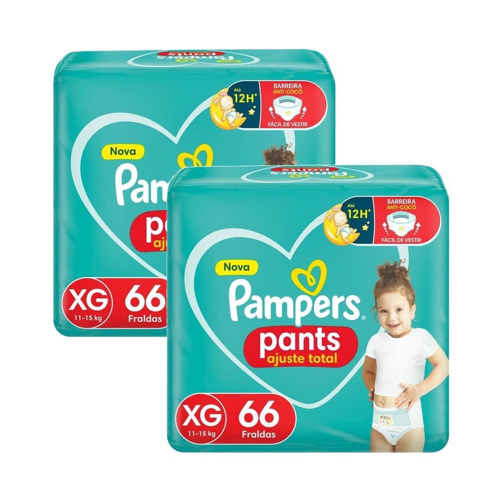 Kit 2 Fralda Pampers Pants Ajuste Total Tamanho XG com 66 Unidades
