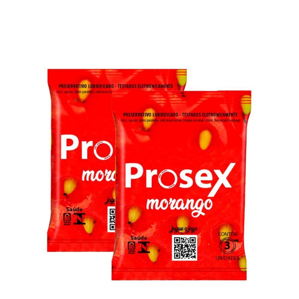 Kit 2 Preservativo Prosex Morango Lubrificado 3 Unidades