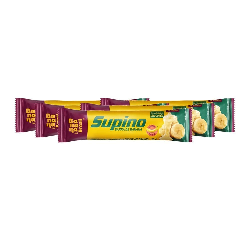 Kit 5 Barra de Fruta Supino Banana com Cobertura de Chocolate Branco 24g