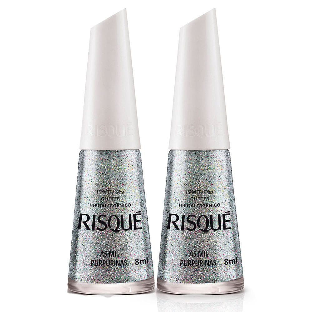 Kit 2 Esmalte Risqué Cor As Mil Purpurinas Glitter com 8ml