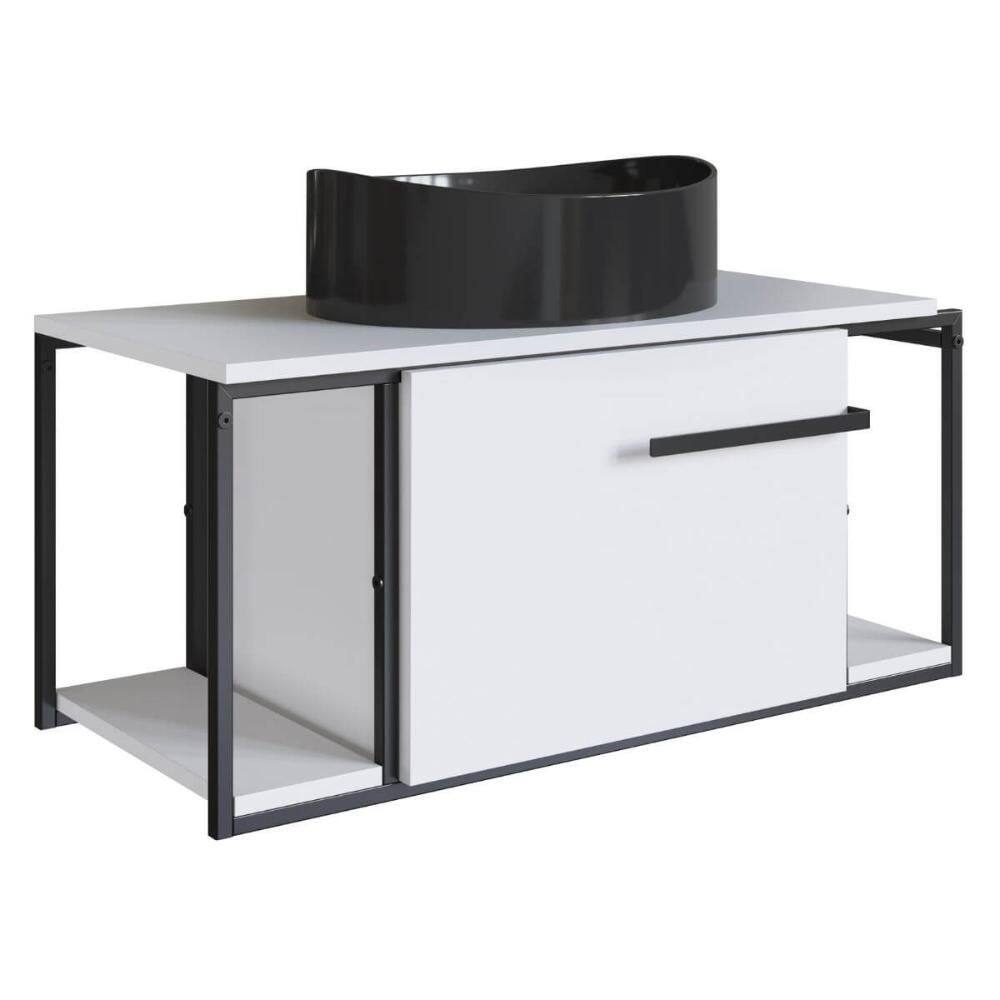 Gabinete Suspenso Para Banheiro 80cm P1019 Branco Com Cuba Berlin Preta