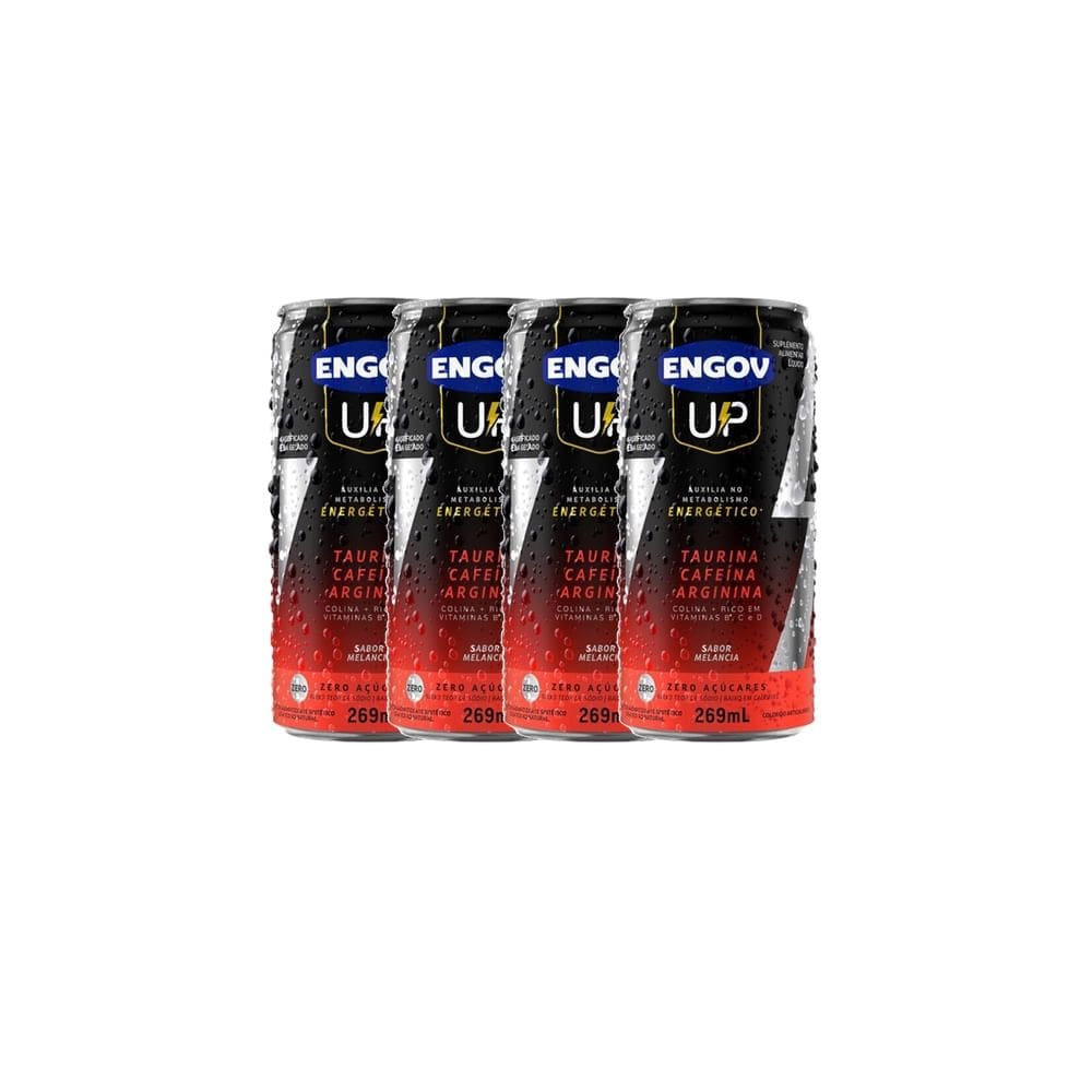 Kit 4 Energético Engov UP Taurina Cafeína e Arginina Sabor Melancia Zero Açúcares 269ml