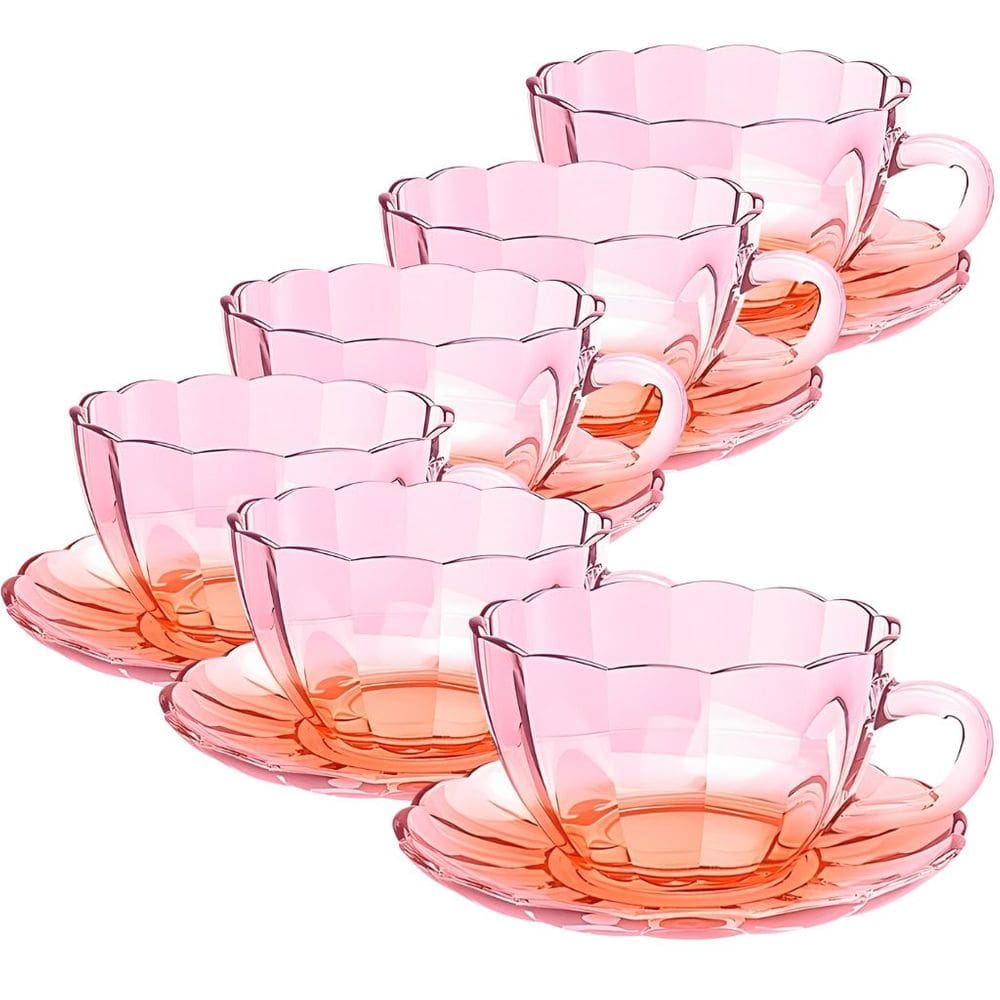 Jogo de xícaras de vidro para chá Peach Degradê 240 ml - 12 peças