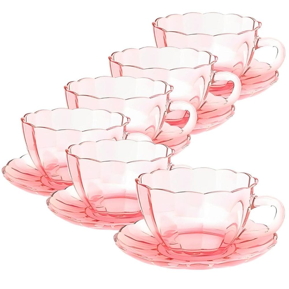 Jogo de xícaras de vidro para chá Peach Rosa 240 ml - 12 peças