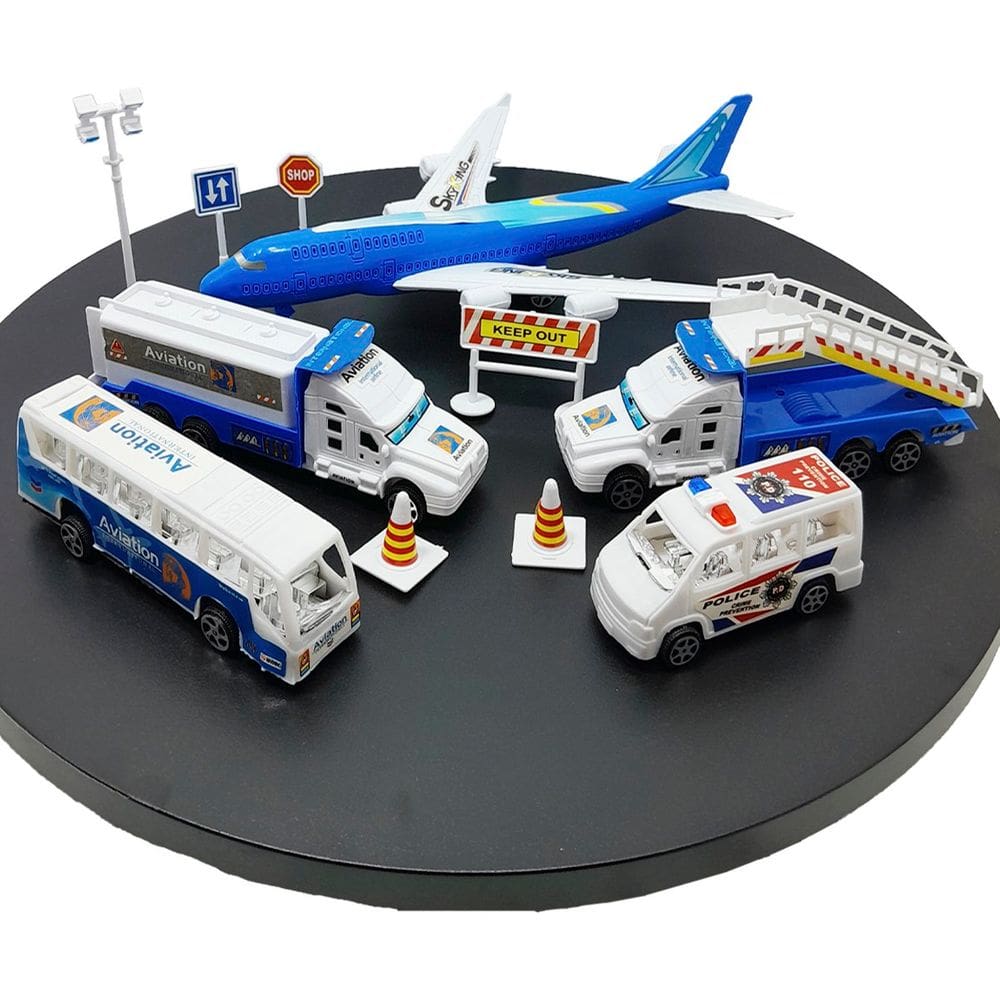 Kit Brinquedo Aeroporto Transito 11Pçs Avião Caminhão Ônibus