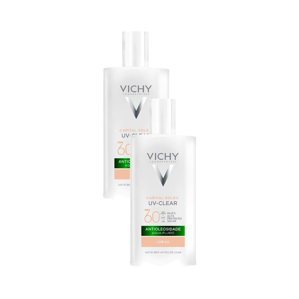 Kit 2 Protetor Solar Facial Vichy Capital Soleil UV-Clear Antioleosidade Aqua Fluido FPS 60 Cor 2.0 40g