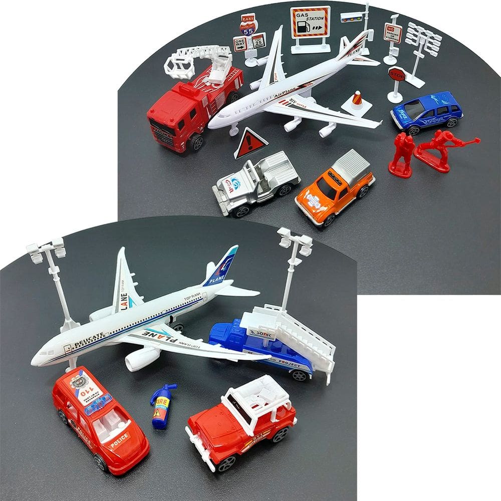 Kit Brinquedo Aeroporto Transito Cidade 22Pçs Carrinho Avião