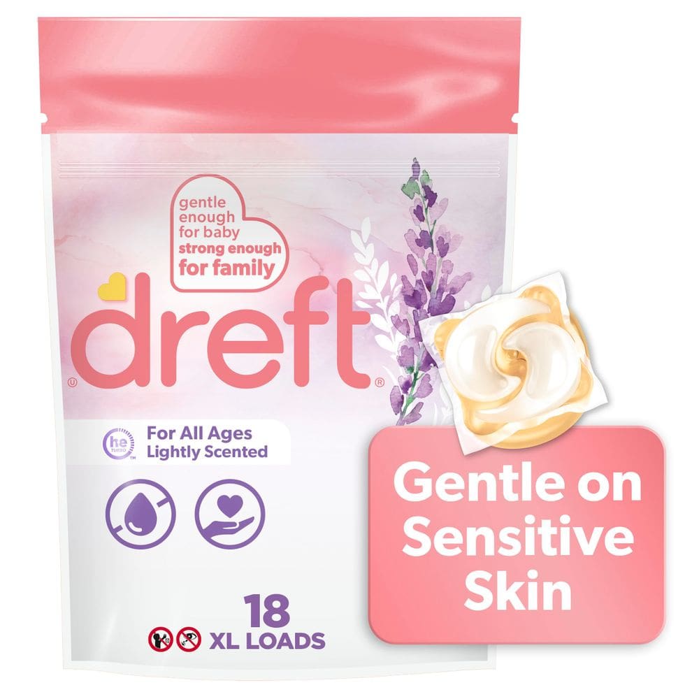 Pacote de detergente para roupa Dreft XL Light Scent Lavender (18 unidades)