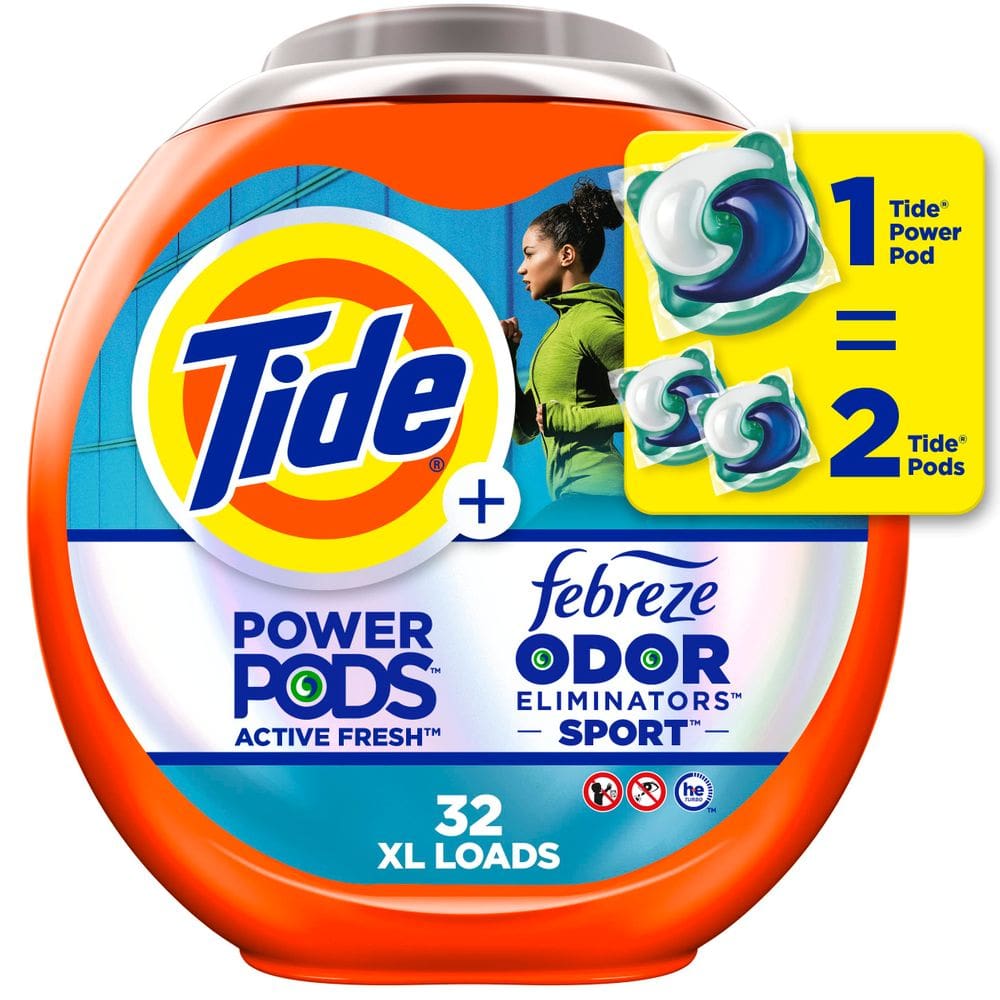 Pacotes de detergente para roupa Tide Power Pods com Febreze Sport 32ct
