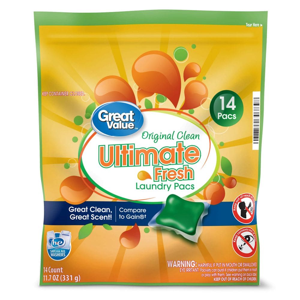 Pacotes de lavanderia Great Value Ultimate Fresh autêntico Clean 350 ml