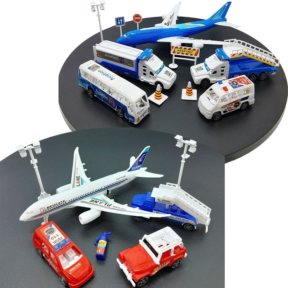 Kit Brinquedo Aeroporto Transito 18Pçs Avião Caminhão Carro