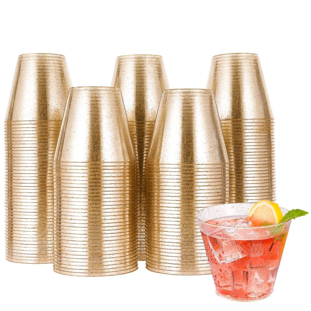 Copos de plástico descartáveis JOLLY CHEF, pacote 200, 270 ml Gold Glitter