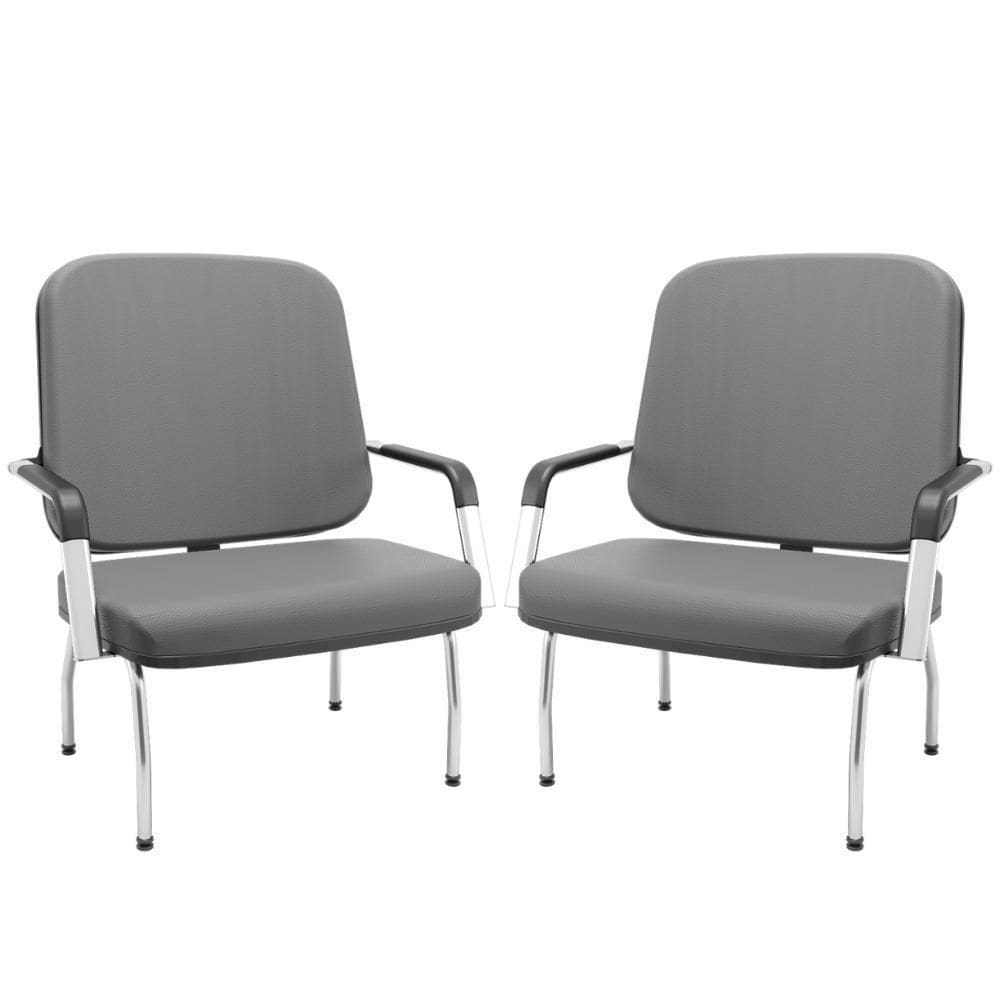 Kit 02 Cadeiras De Escritório Recepção Com Braço Fixa Cromada Magno P03 Vinil Cinza - Lyam Decor