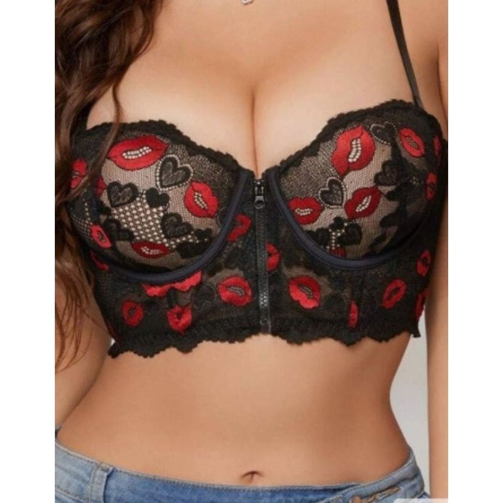 Sutiã de Renda Corpete Sexy Aro e Bojo Fecho Frontal Zíper