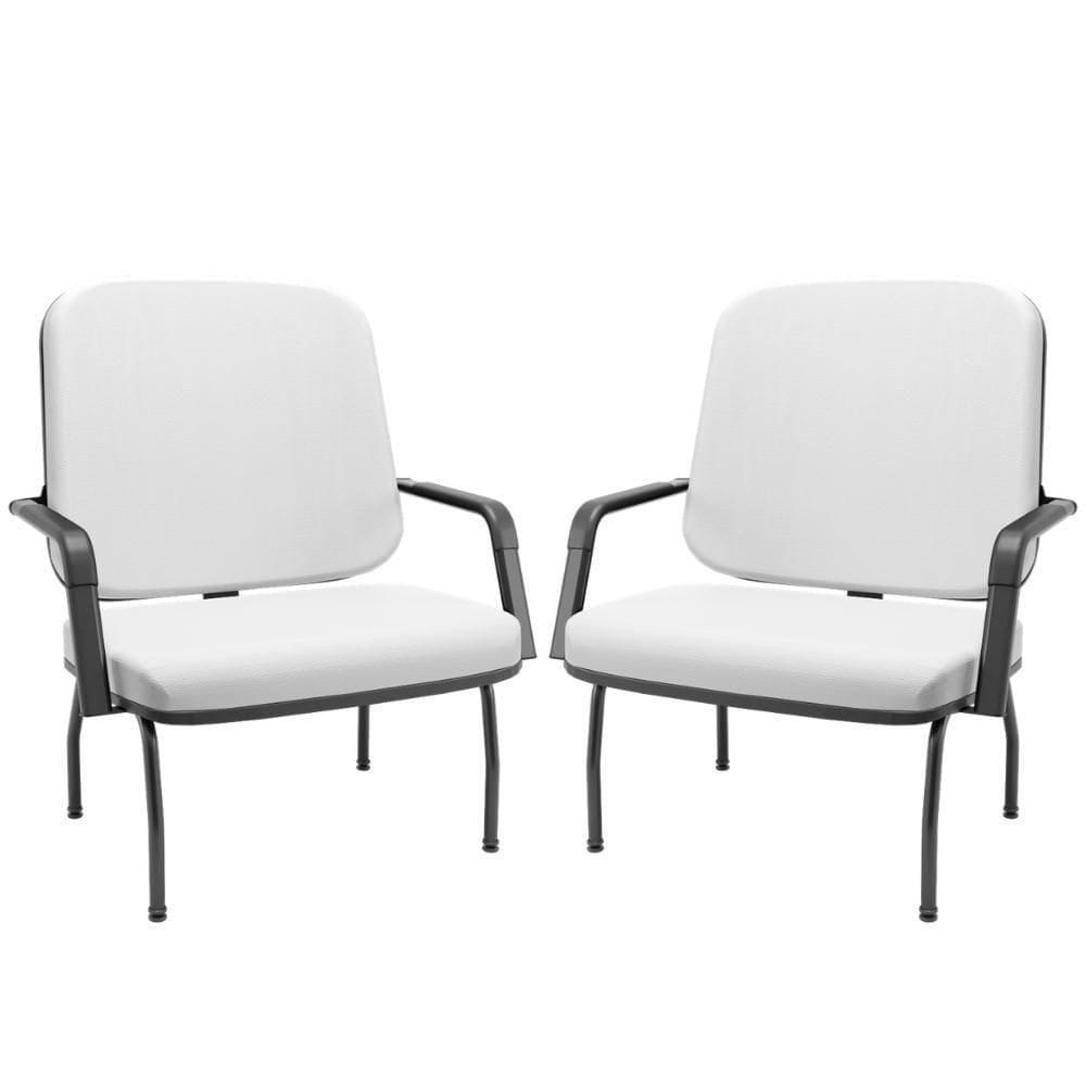 Kit 02 Cadeiras De Escritório Recepção Com Braço Fixa Preta Magno P03 Vinil Branco - Lyam Decor