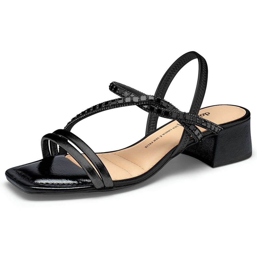 Sandalia Feminina Salto Bloco Baixo Brilho Dakota