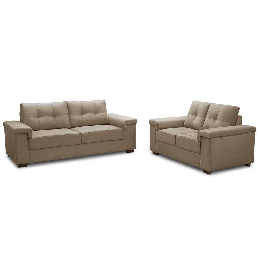 Sofá 3 E 2 Lugares Para Sala De Estar Living Allon F04 Veludo Marrom Claro - Lyam Decor