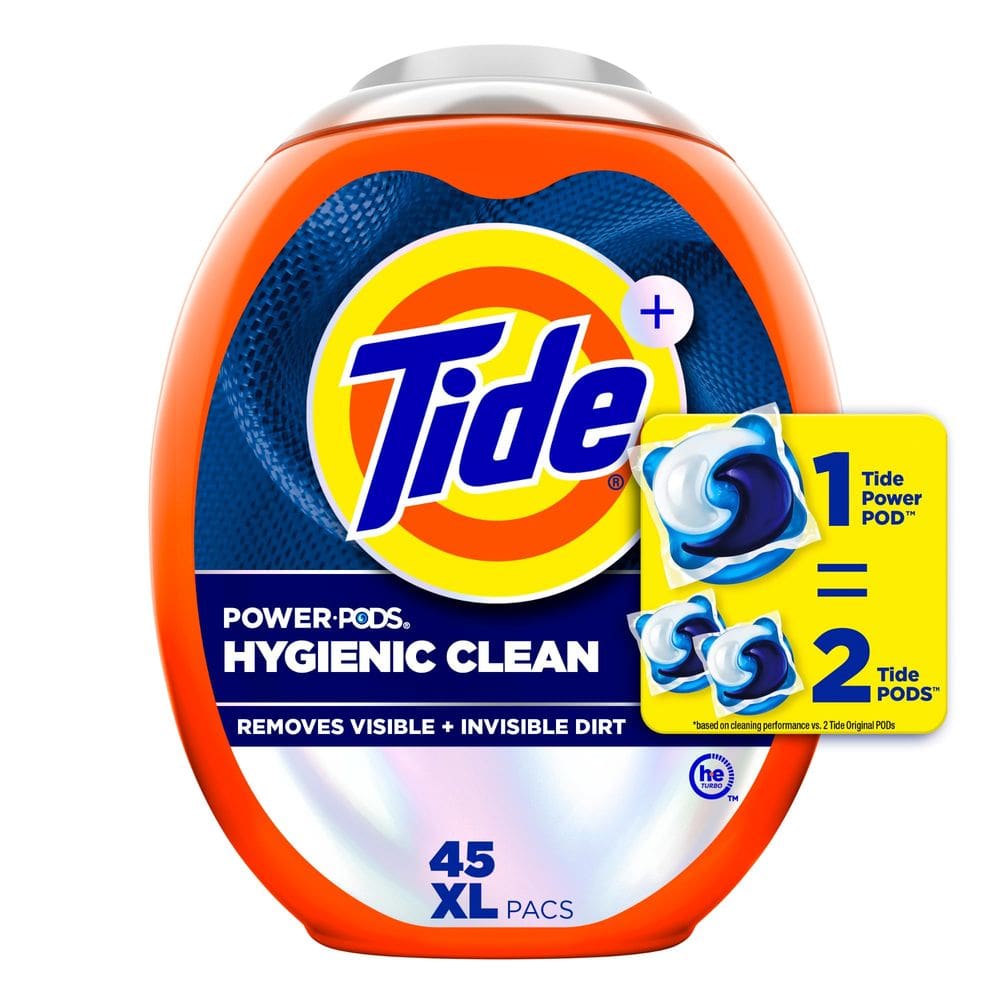 Detergente para roupa Tide Power PODs Hygienic Clean, 45 pacotes