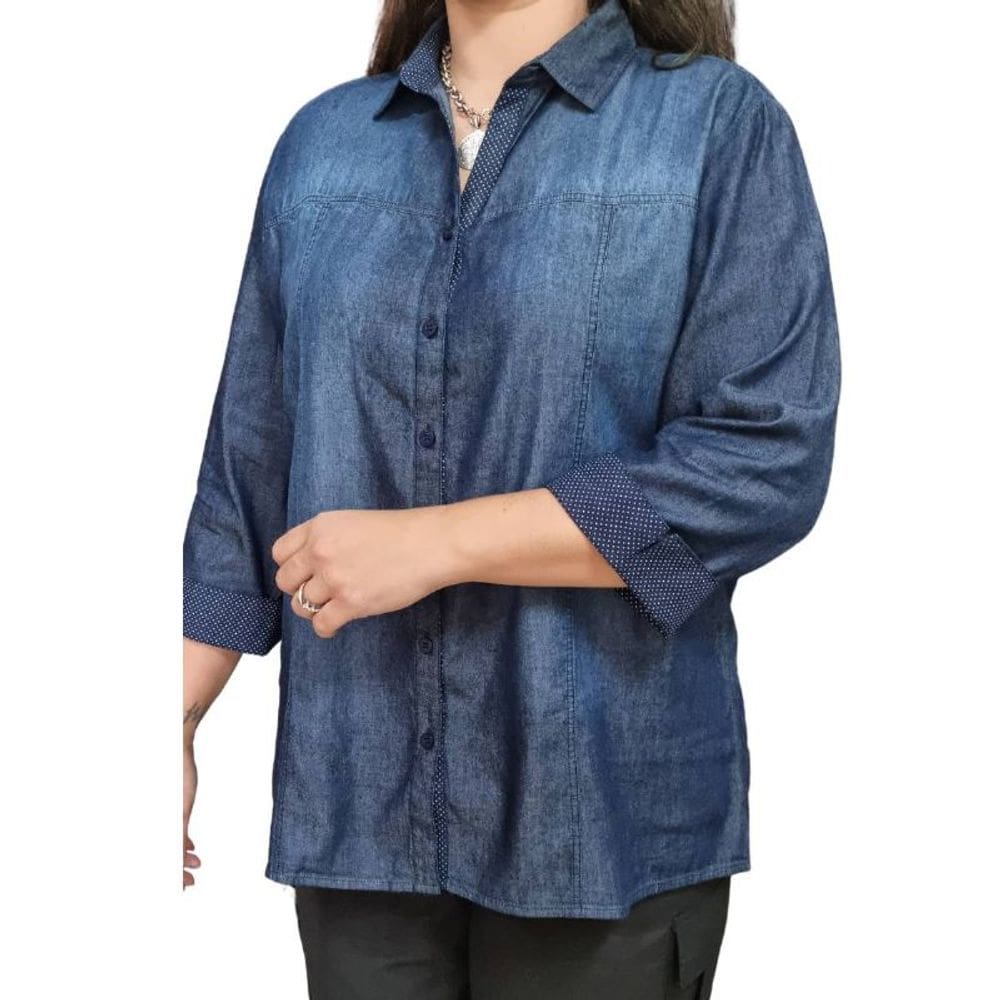 Camisete Feminino Doce Brisa Manga 3/4 Bolinhas Plus Size