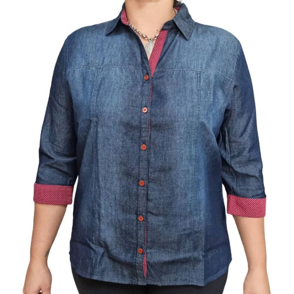 Camisete Feminino Doce Brisa Manga 3/4 Bolinhas Plus Size