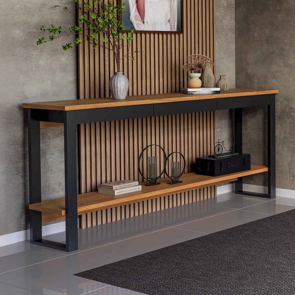 Aparador 1 Gaveta 1 Prateleira 100% Mdf F47 Freijó/Preto Fosco - Pradel