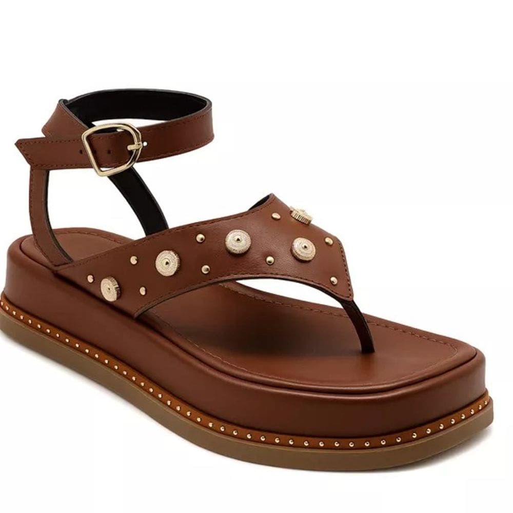 23402FP-Sandália Flatform Feminina Papete Tiras Fivela  Floter