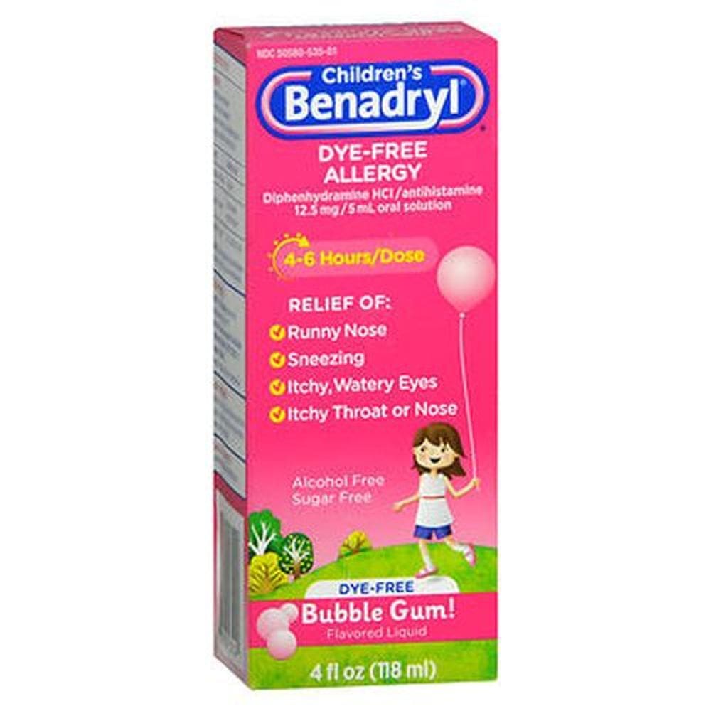 Benadryl Children`s Dye-Free Allergy Liquid Bubble Gum Flavored 4 Oz por Benadryl