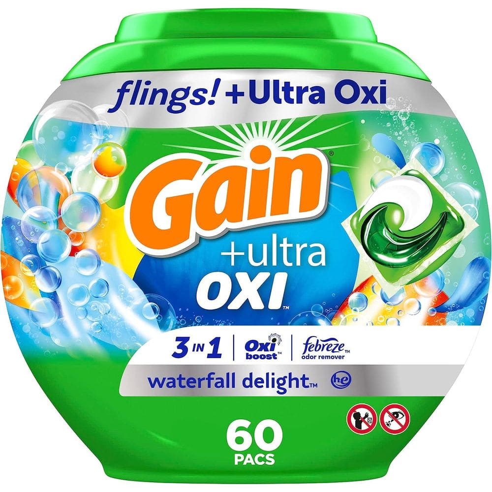 Pacotes de detergente para roupa Gain flings Ultra Oxi 60 unidades
