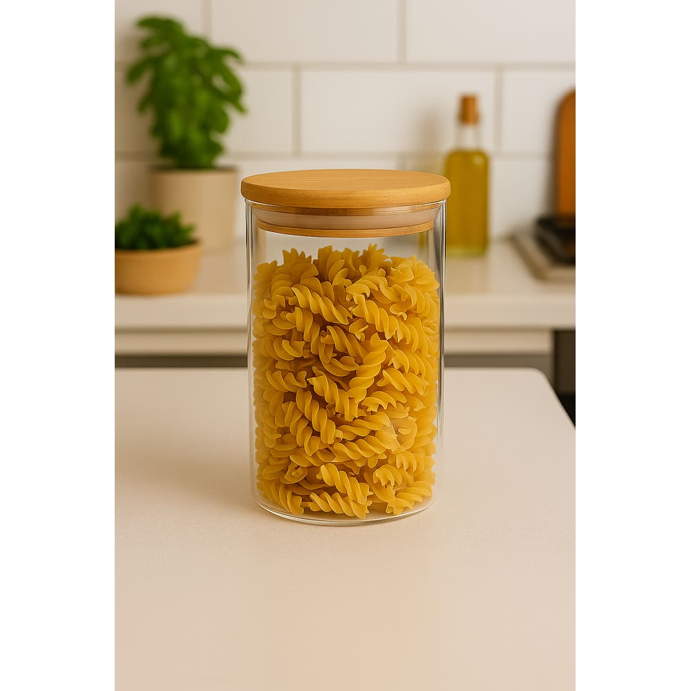 Pote de Vidro Redondo Hermético com Tampa Bambu - 1100ML