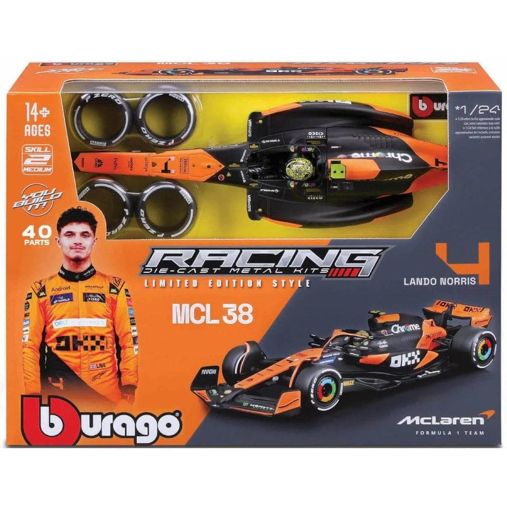 Kit p/ Montar Bburago McLaren MCL38 F1 Racing 2024 Lando Norris 4 1/24 c/ Piloto