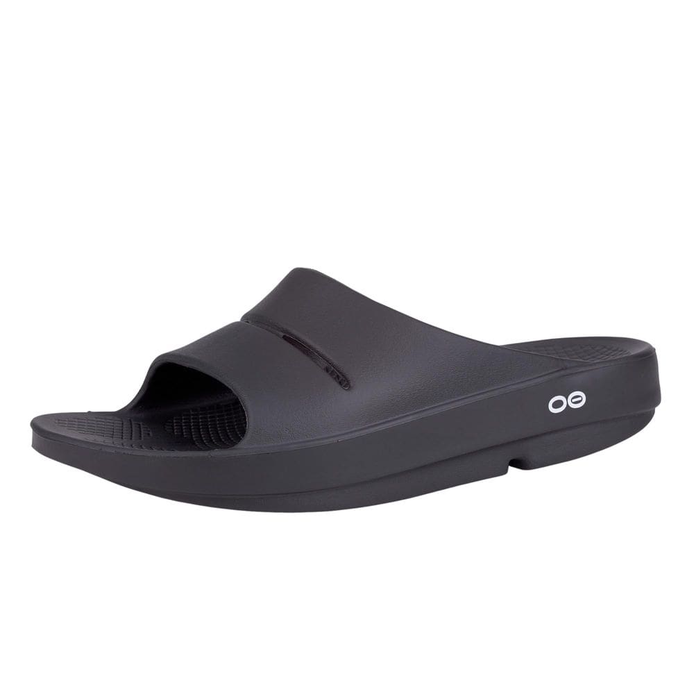 Sandálias Recovery Slide OOFOS OOahh pretas femininas 8 homens 6