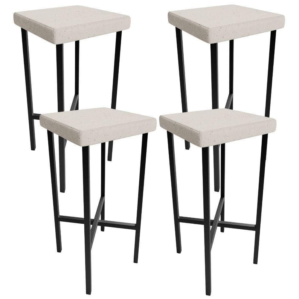 Kit 04 Banquetas Alta Bar Cozinha Sala De Jantar Preto Stella L02 Linho Cru - Lyam Decor