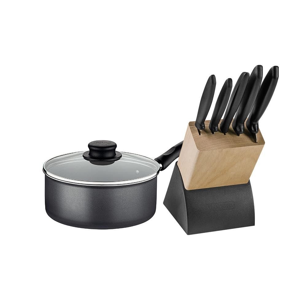 Panela Turim Alumínio grafite Antiaderente 18cm 1,4l Ptc + Jogo de Facas Plenus - Tramontina