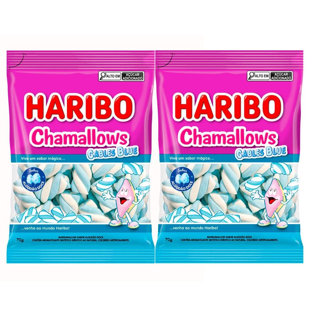 Kit 2 Marshmallows Haribo Chamallows Cables Blue Sabor Algodão Doce 70g