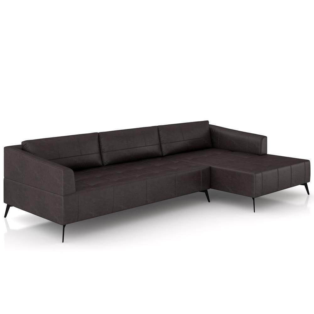 Sofá 3 Lugares Com Chaise Para Sala Living 292cm Tolstoi P08 Couro Vinho - Lyam Decor