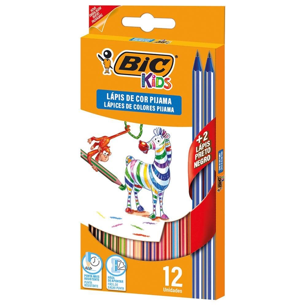 Lápis de cor 12 cores Kids Pijama + 2 lápis grafite - Bic