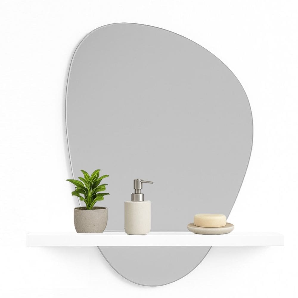 Espelho 51Cm Com Prateleira Mdf Branca Ideal Para Sala Estar