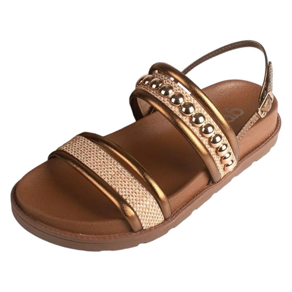 Sandalia Flatform Conforto Estavel Pedrarias Douradas Dakota