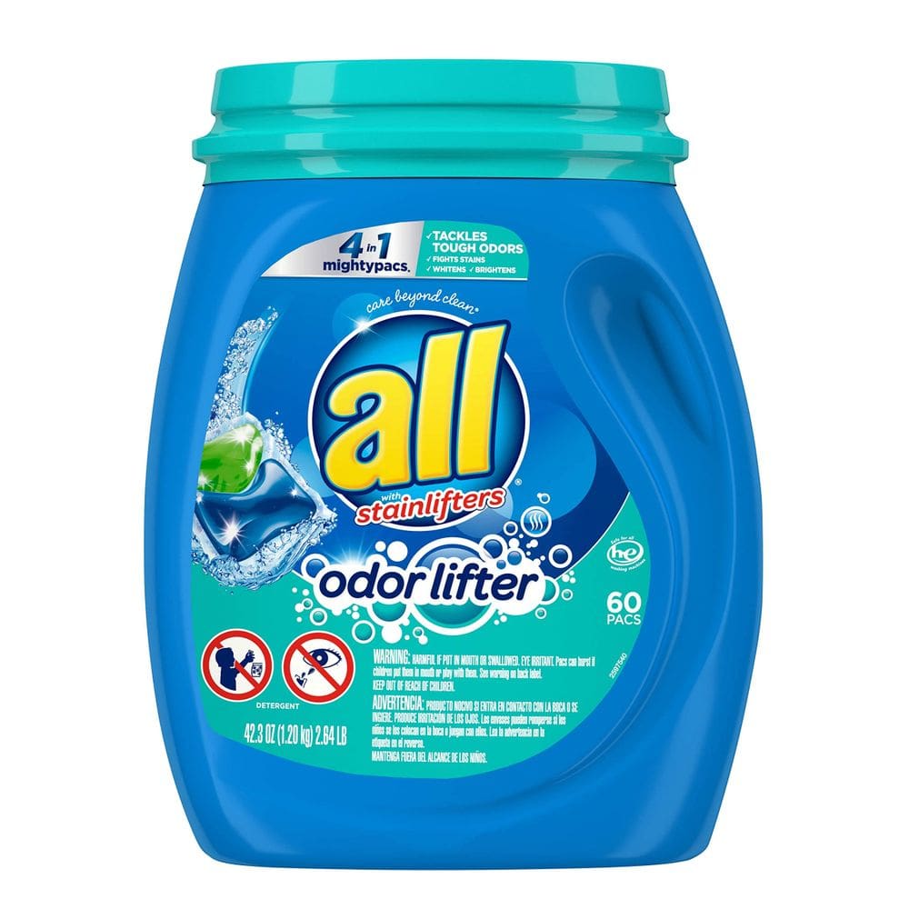 Pacotes de detergente para roupa All Oxi plus Odor Lifter 60 unidades