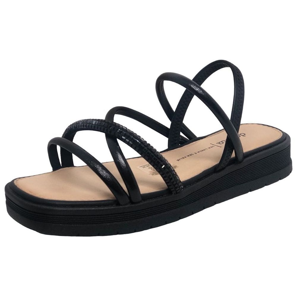 Sandalia Feminina Flatform Cristal Tiras FInas Strass Dakota