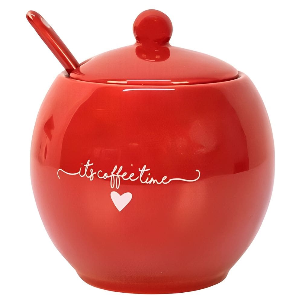 Açucareiro em Porcelana L`amour  com Colhe Vermelho 350ml