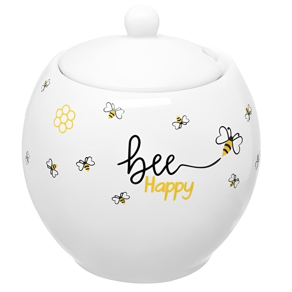 Açucareiro Bee Happy em Porcelana com Colhe Branco 350ml