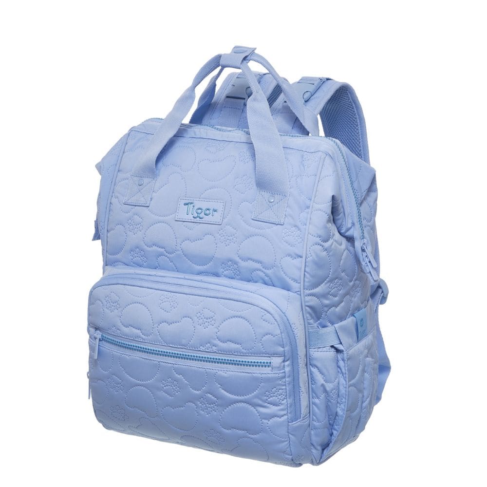 Mochila Maternidade Tigor T Tigre Little Shine Matelassê Azul Bebê Bolsos Laterais Internos Externos Confortável Resiste