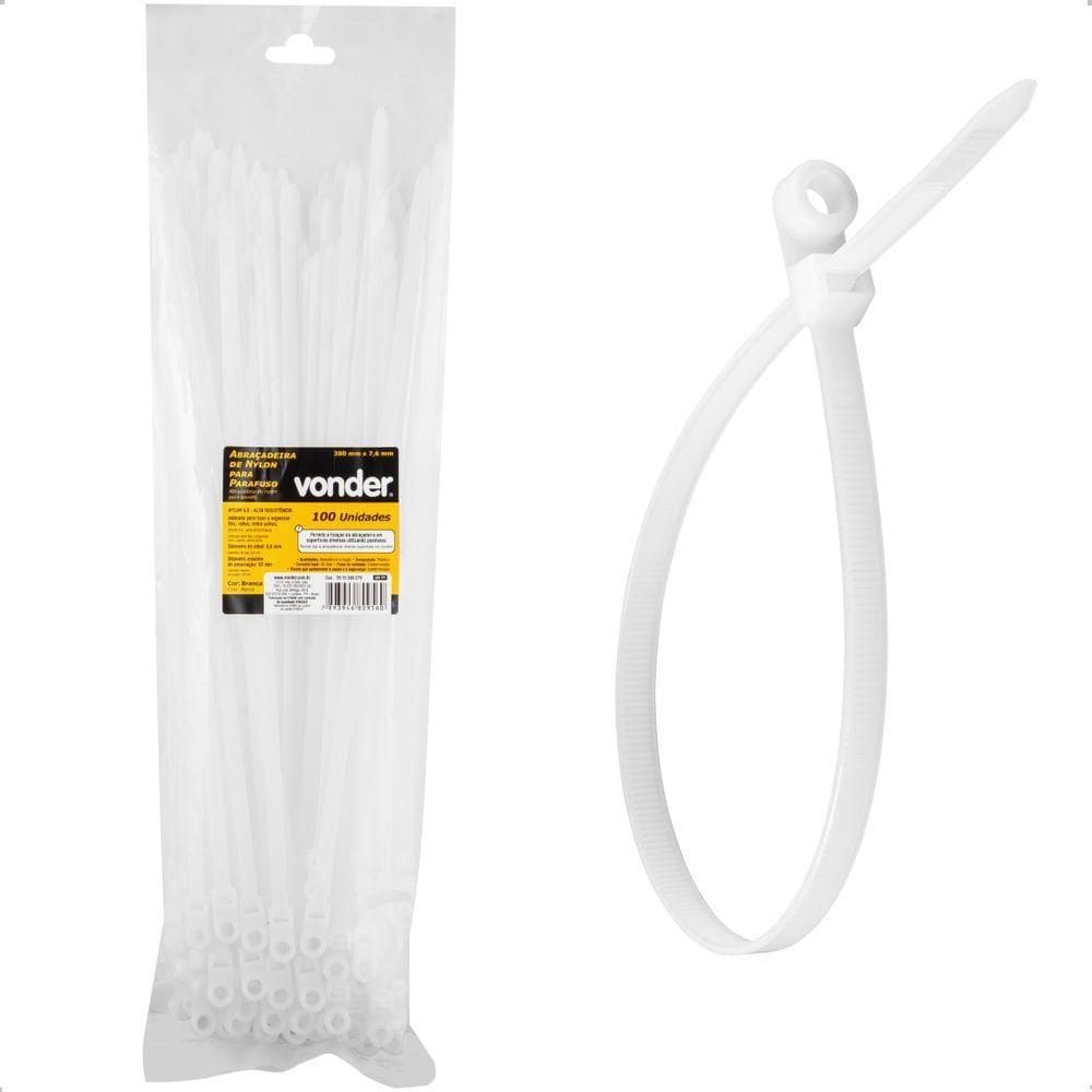 Abraçadeira Nylon Para Parafusos 380 X 7,6 Branca Com 100 Peças Vonder