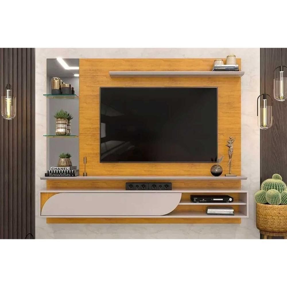 Home P/ Tv Até 60 Polegadas Ravi C/ Prateleiras E Nicho 180x152cm Cedro/bali - Dj Móveis