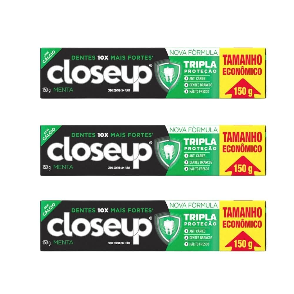 Kit 3 Creme Dental Close Up Tripla Proteção Menta 150g